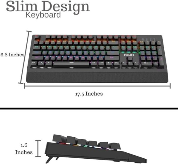 PHILIPS Wired Gaming Keyboard with Palm Rest | LED RGB Mechanical Keyboard - Image 4