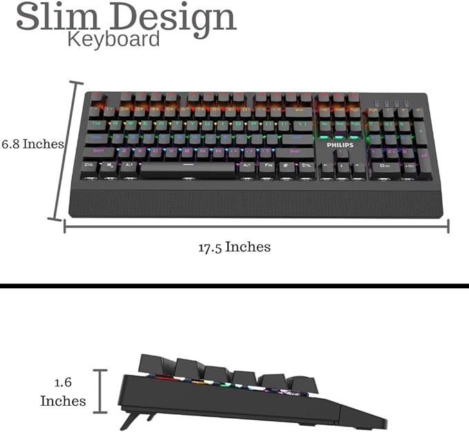 PHILIPS Wired Gaming Keyboard with Palm Rest | LED RGB Mechanical ...