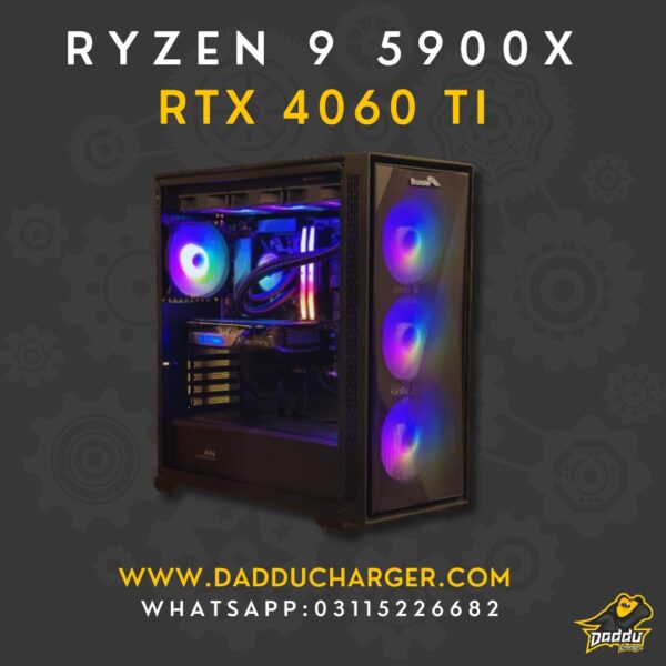 Best ryzen 9 5900x with rtx 4060ti 16gb gaming pc build available in cheapest price at daddu charger rawalpindi pakistan