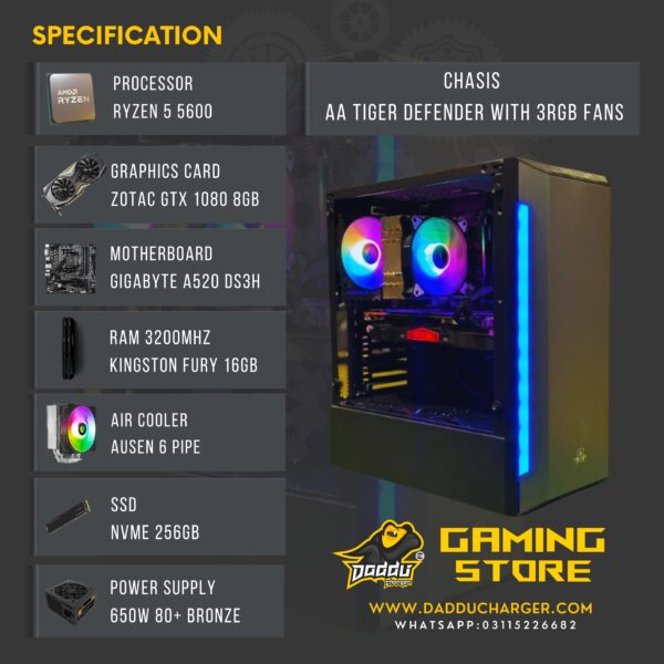 Best ryzen 5 5600 with gtx 1080 8gb gaming pc build available in cheapest price at daddu charger rawalpindi pakistan